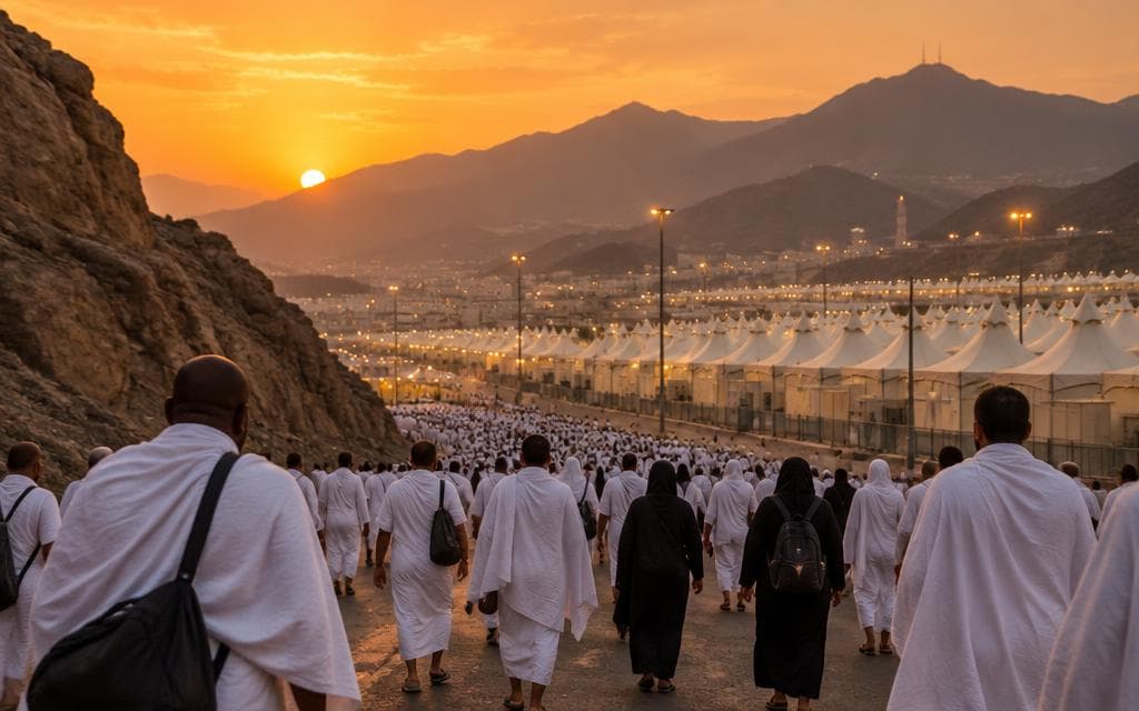 Muslim pilgrims walking around Kaaba in Mecca during Hajj